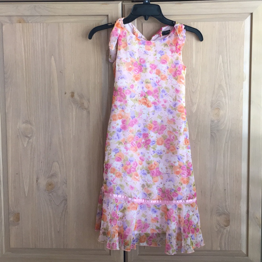 NWOT Girls Floral Sheer Dress w/ Ribbon